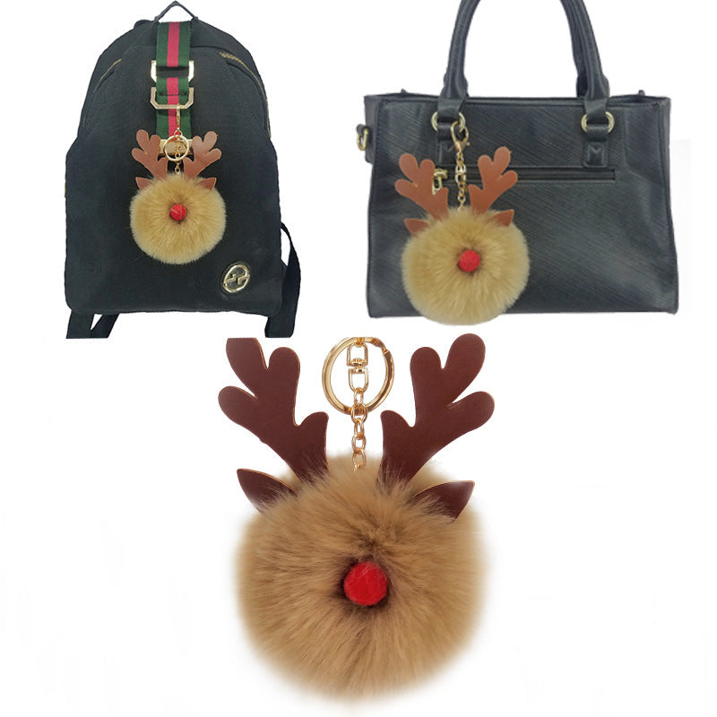 Wholesale Keychains Imitation Rabbit Fur PU Christmas Elk MOQ≥2 JWE-KC-Yongz014