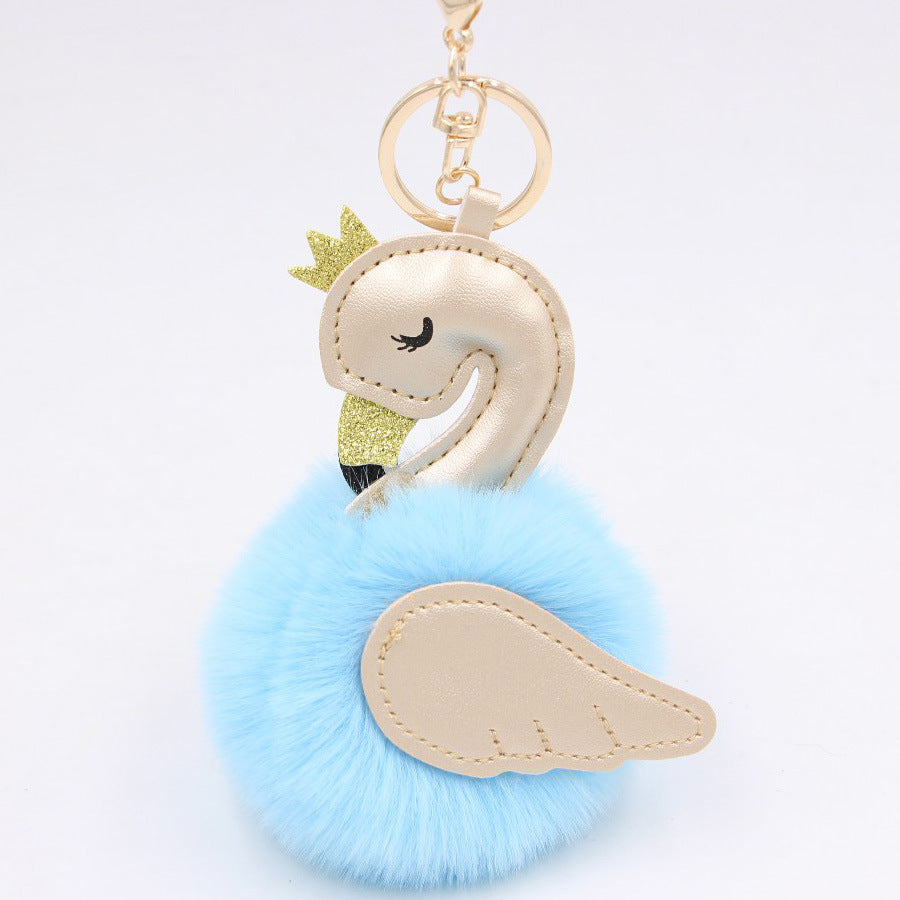 Wholesale Imitation Rex Rabbit Fur PU Leather Swan Fur Ball Pom Pom Keychain JWE-KC-Zuge013