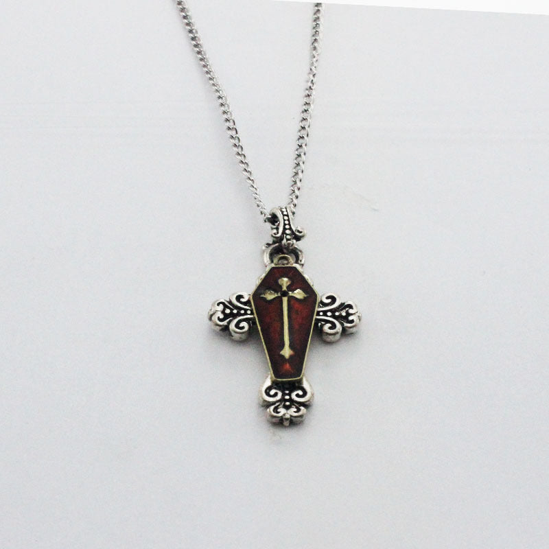 Wholesale Necklaces Alloy Baked Silver Cross Red Drip Oil JWE-NE-YYFF001