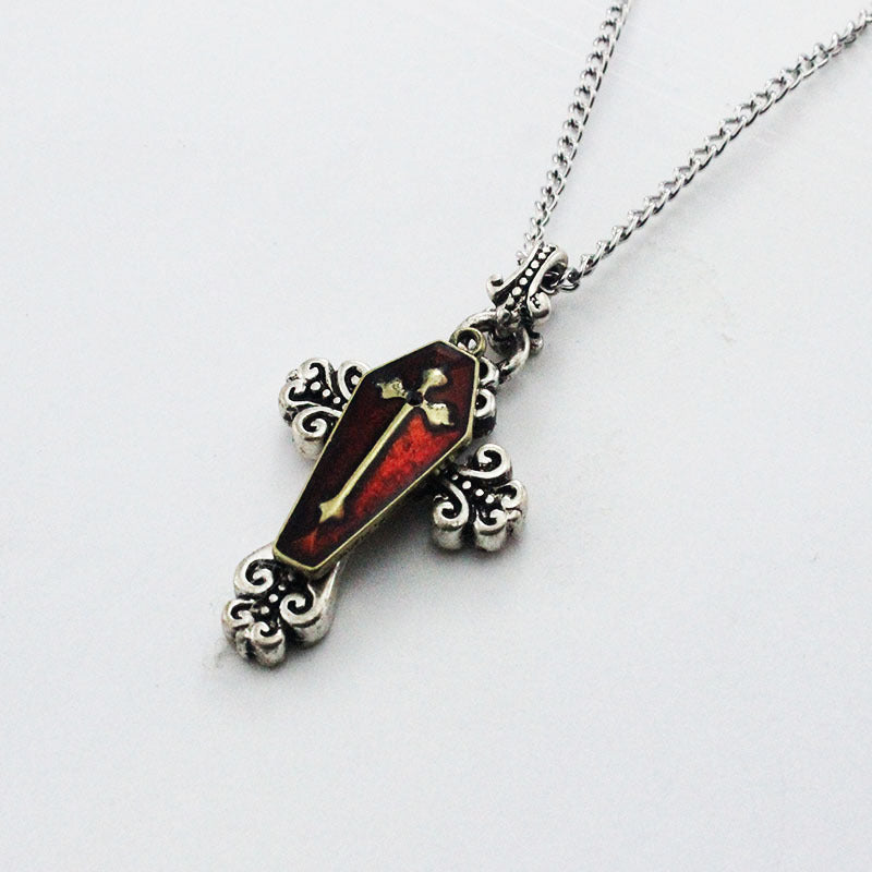 Wholesale Necklaces Alloy Baked Silver Cross Red Drip Oil JWE-NE-YYFF001