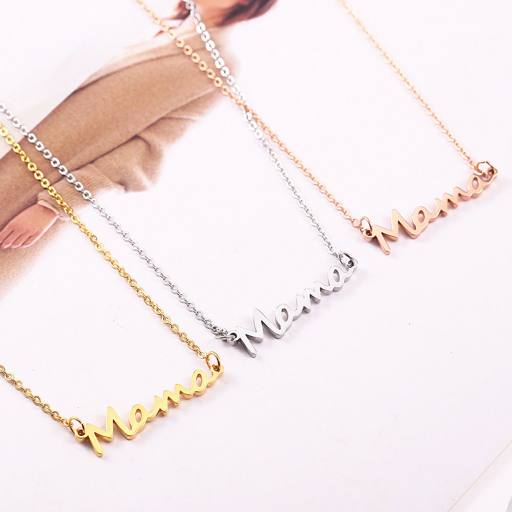 Wholesale Necklaces Titanium Steel Mama Letters Mother's Day Collection MOQ≥2 JWE-NE-HaiP001