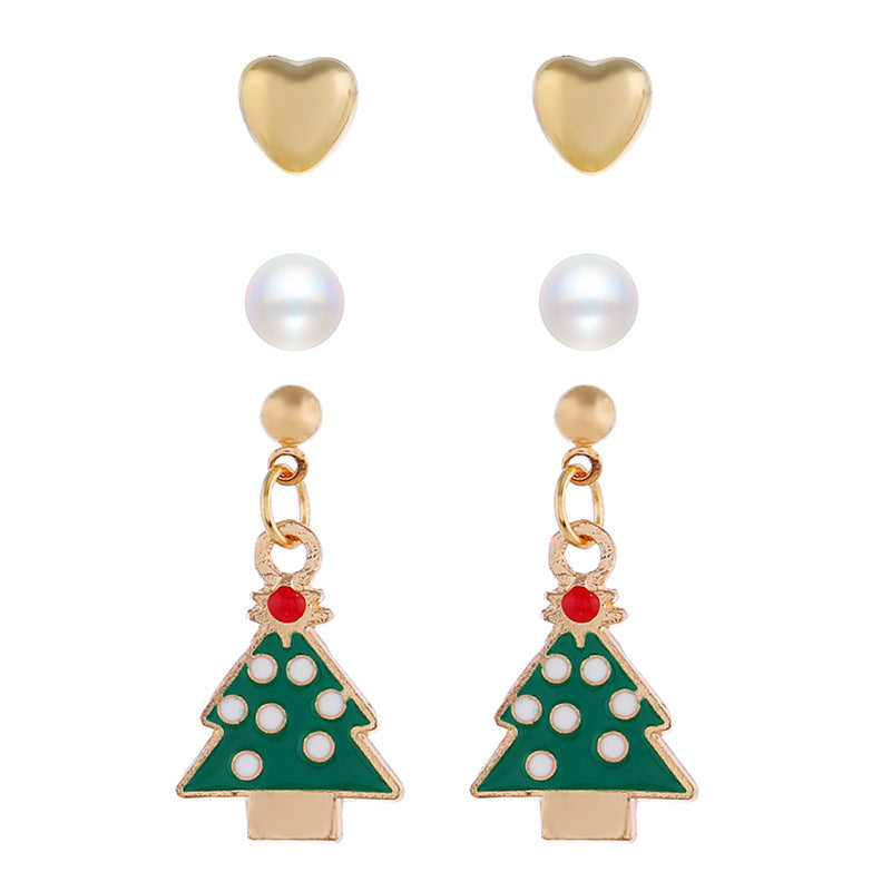 Wholesale Earrings Alloy Christmas Snowflake Elk Pearl Zircon Combination 3 Piece Set JWE-ES-MDD077