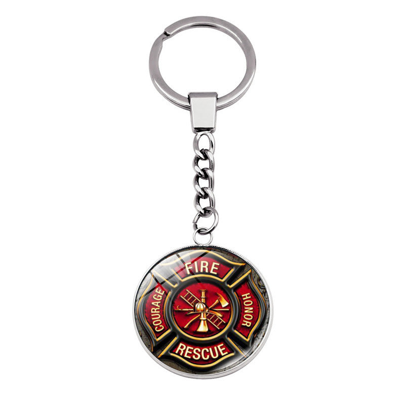 Wholesale Keychains Alloy Glass Rescue Firefighter Time Stone JWE-KC-JiaY008