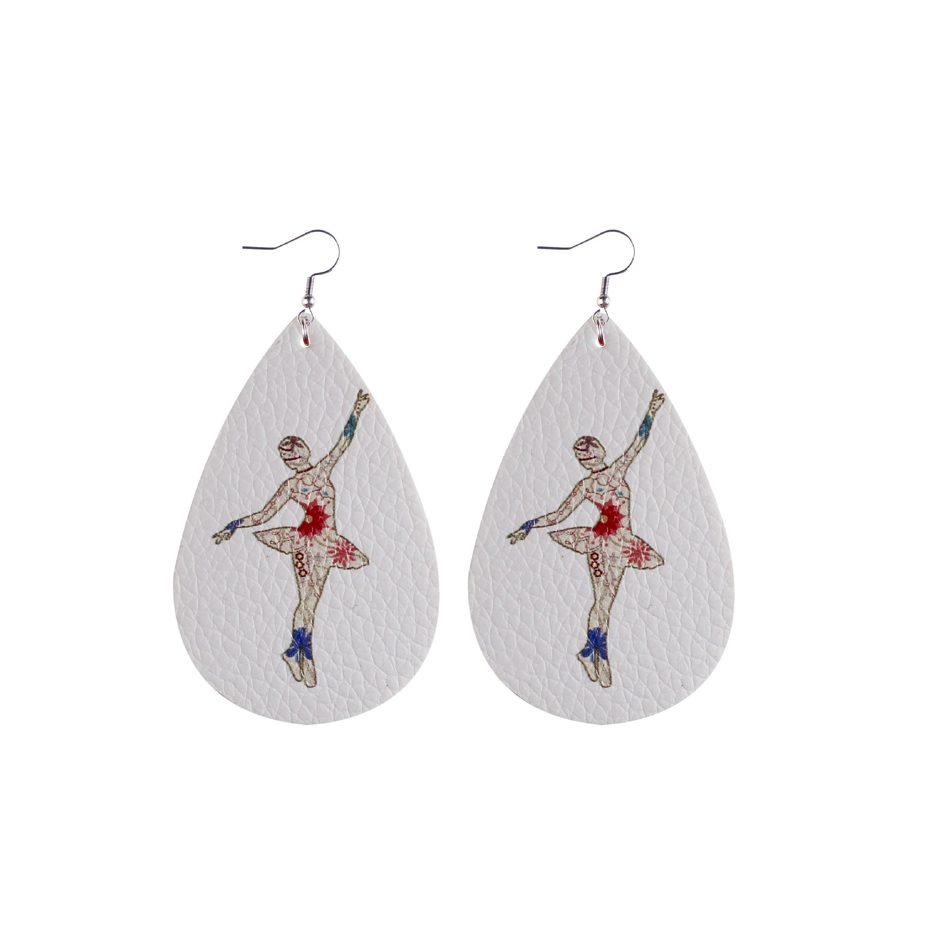 Wholesale Earrings Leather Ballet Dancer Girl Print MOQ≥2 JWE-ES-TianPi029