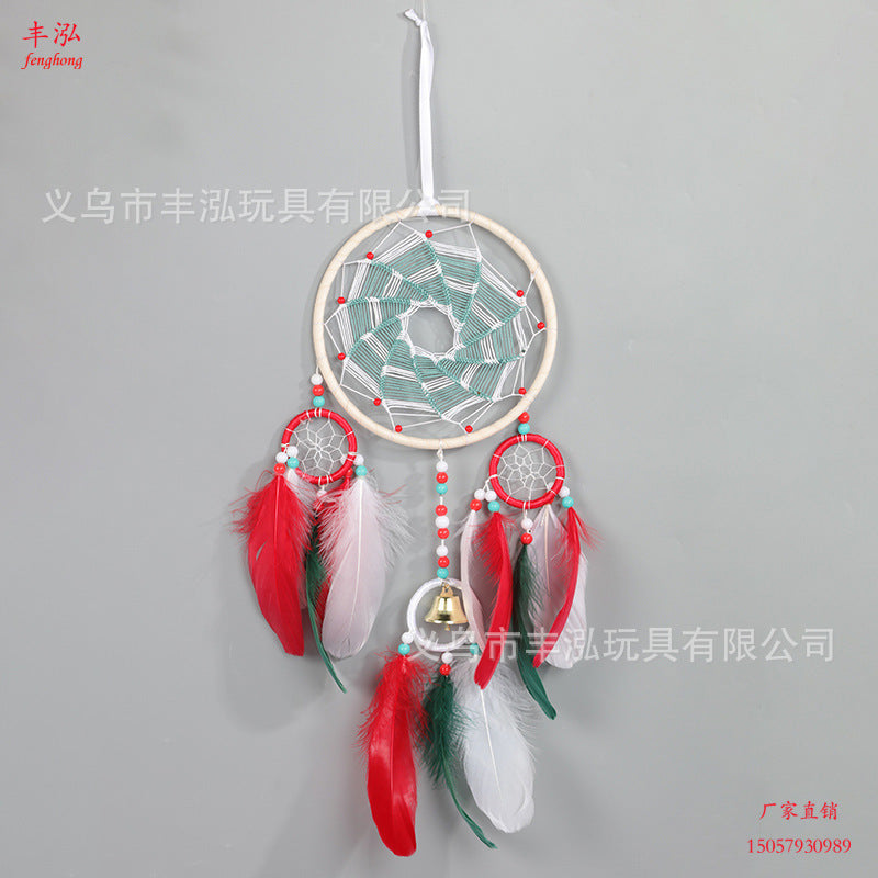 Wholesale Christmas Bells Dream Catcher Ornament Plastic circle feather MOQ≥2 JWE-DC-ZongY001