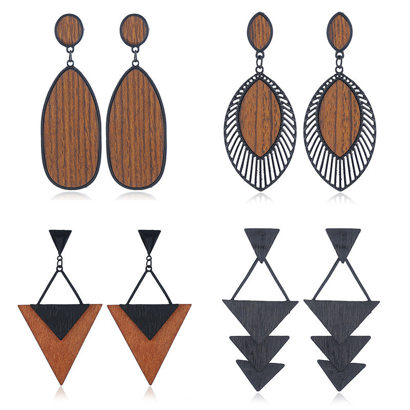 Wholesale Earrings Wooden Vintage Alloy Wood Grain MOQ≥2 JWE-ES-QMai003