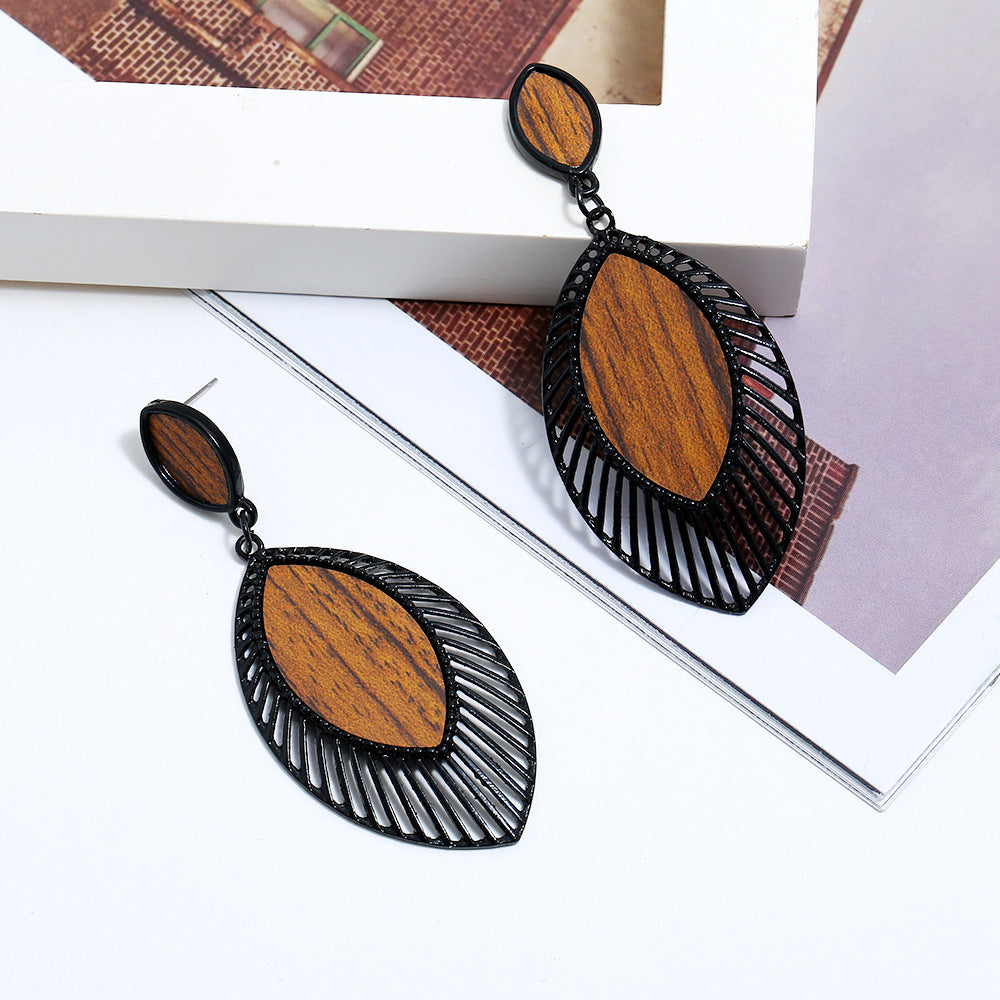 Wholesale Earrings Wooden Vintage Alloy Wood Grain MOQ≥2 JWE-ES-QMai003