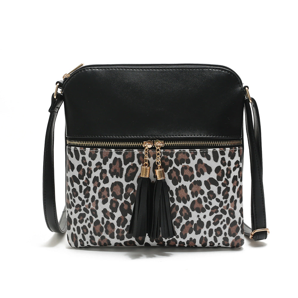 Wholesale Shoulder Bag PU Contrast Color Leopard Print Tassel Oblique Cross JWE-SD-Shunl001