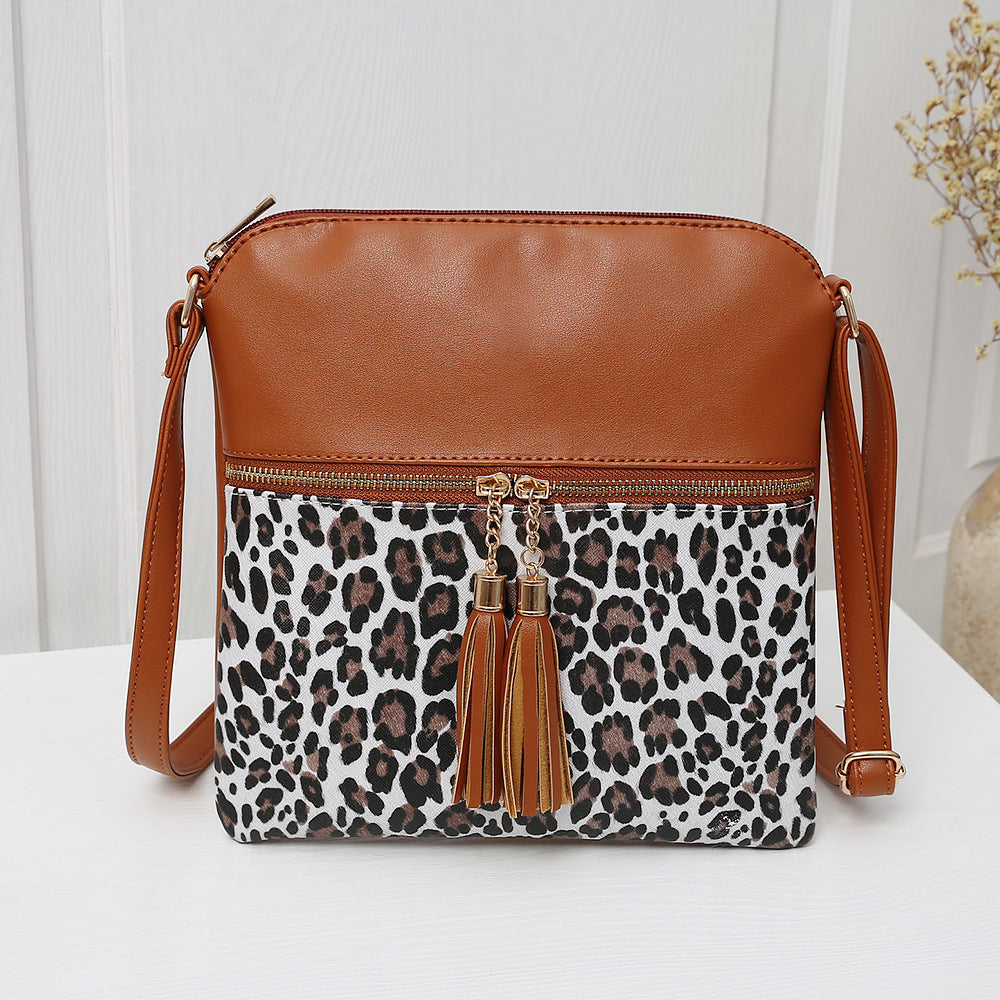 Wholesale Shoulder Bag PU Contrast Color Leopard Print Tassel Oblique Cross JWE-SD-Shunl001