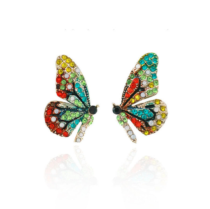Wholesale Rhinestone Butterfly Wings Alloy Earrings JWE-ES-Saip054