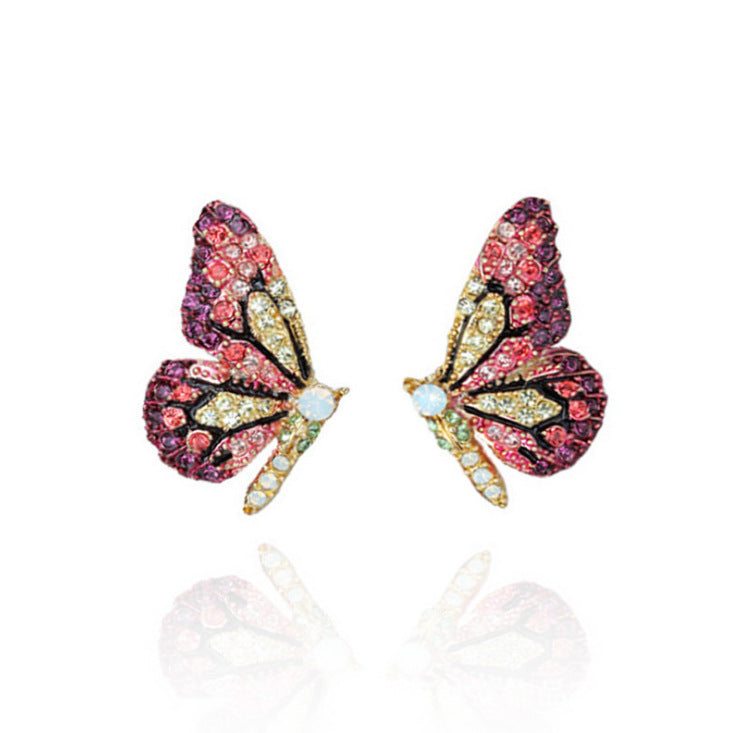 Wholesale Rhinestone Butterfly Wings Alloy Earrings JWE-ES-Saip054