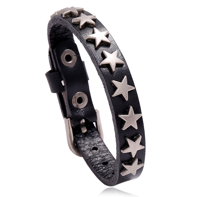 Wholesale Bracelet Leather Alloy Pentagram Punk JWE-BT-PK039