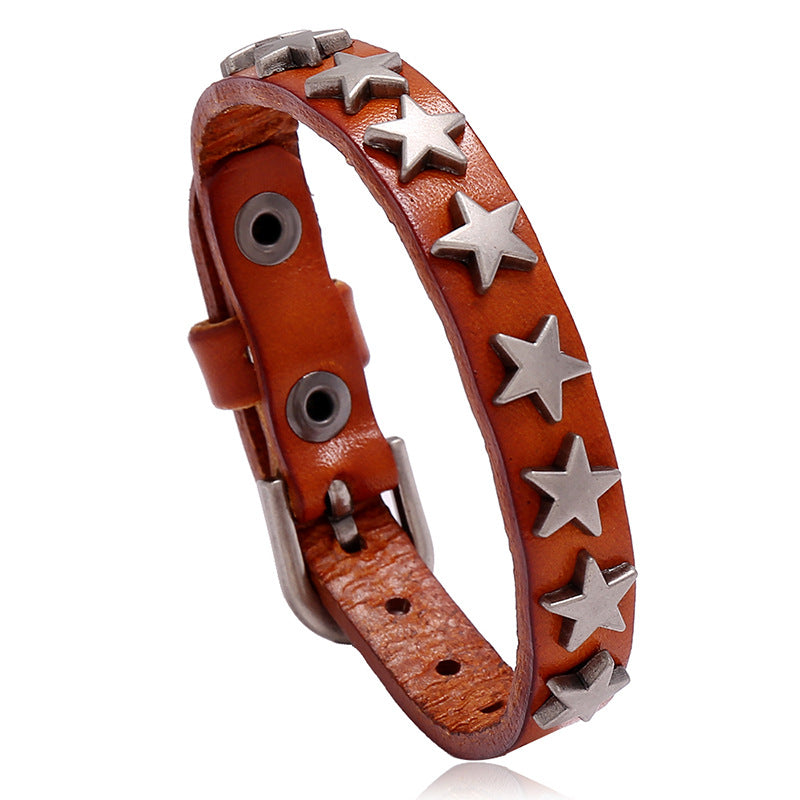 Wholesale Bracelet Leather Alloy Pentagram Punk JWE-BT-PK039