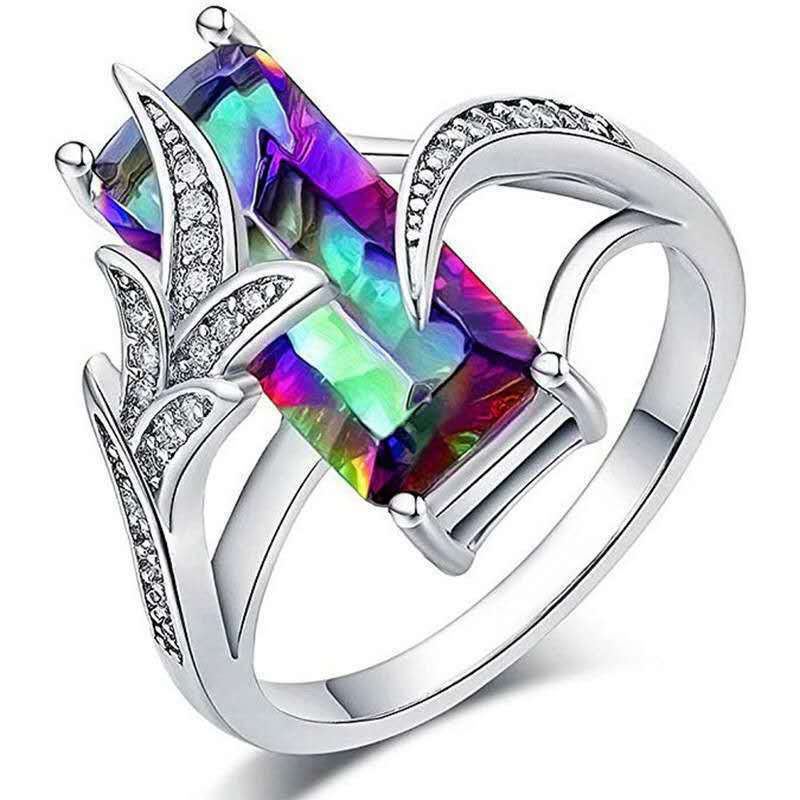 Wholesale Rings Alloy Seven Coloured Topaz Square Diamonds MOQ≥2 JWE-RS-HuH002