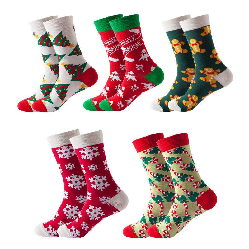 Wholesale Socks Cotton Christmas Snowflake Cane Pattern MOQ≥3 JWE-SK-JTeng004