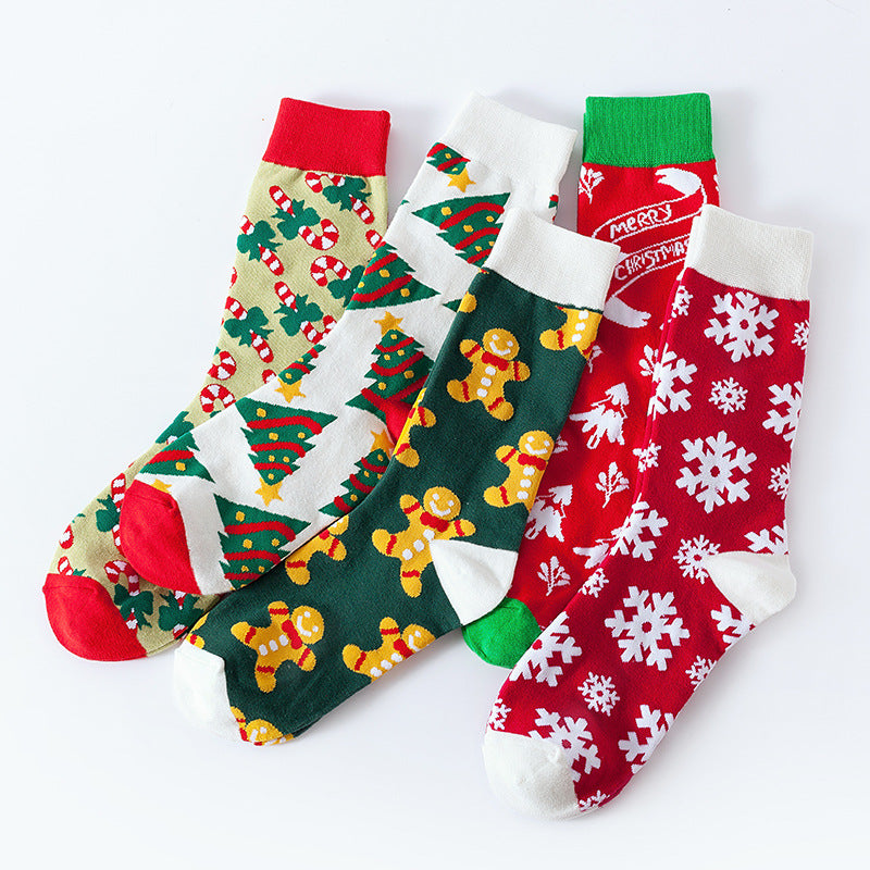 Wholesale Socks Cotton Christmas Snowflake Cane Pattern MOQ≥3 JWE-SK-JTeng004