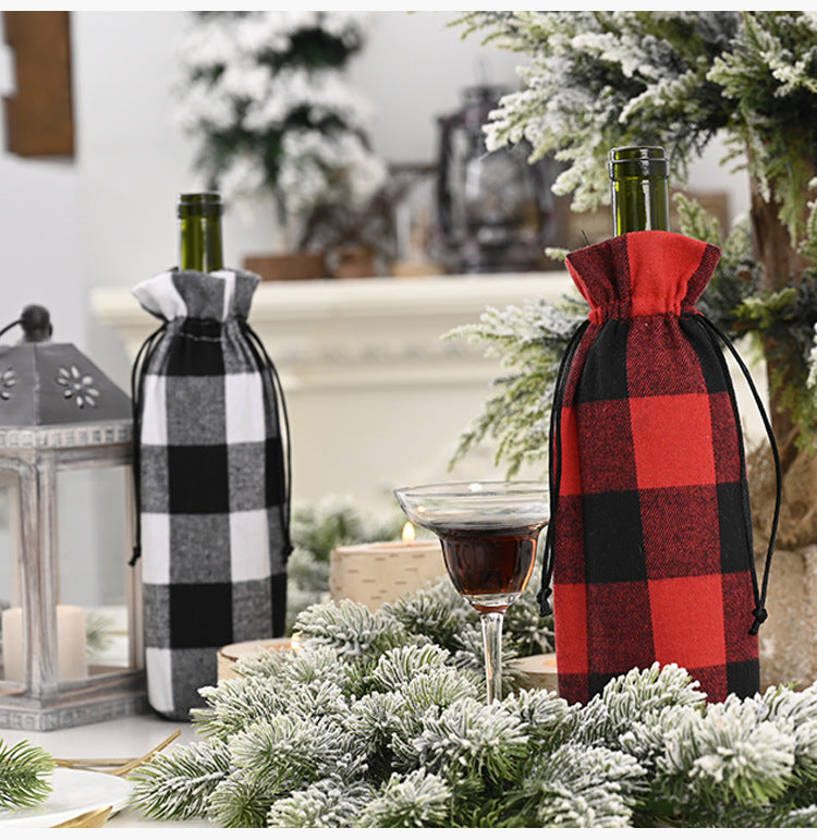 Wholesale Decorative Cloth Christmas Plaid Wine Bottle Cover JWE-DCN-LXQ001