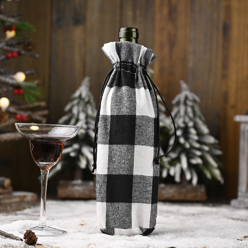 Wholesale Decorative Cloth Christmas Plaid Wine Bottle Cover JWE-DCN-LXQ001