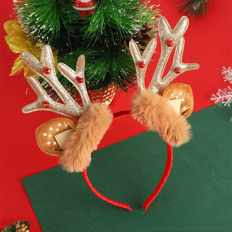 Wholesale Headband Fabric Christmas Plush Bell Bright Leather Antlers JWE-HD-XinW006