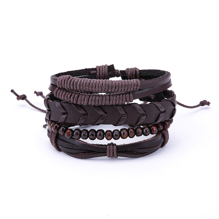 Wholesale Bracelet Leather Vintage Hemp Rope Braided Men's Bracelet MOQ≥2 JWE-BT-JiaX005