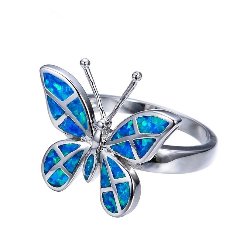 Wholesale Ring Alloy Royal Blue Butterfly Shape JWE-RS-YanS004