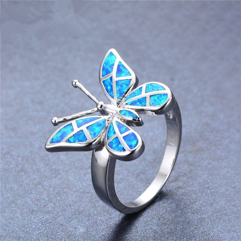 Wholesale Ring Alloy Royal Blue Butterfly Shape JWE-RS-YanS004