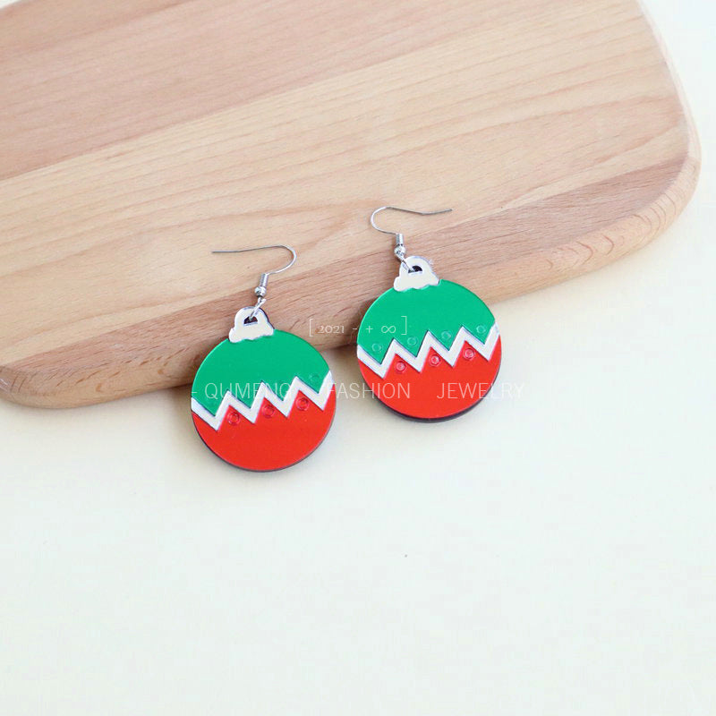 Wholesale Earrings Acrylic Christmas Mirror Red Green Blue Contrast Color Bomb JWE-ES-MOSHU063