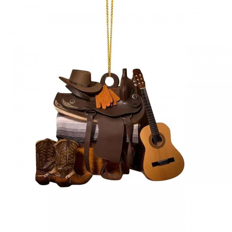 Wholesale Car Accessories Western Cowboy Saddle Ornament Christmas Tree Acrylic Pendant MOQ≥2 JWE-CA-YuX001
