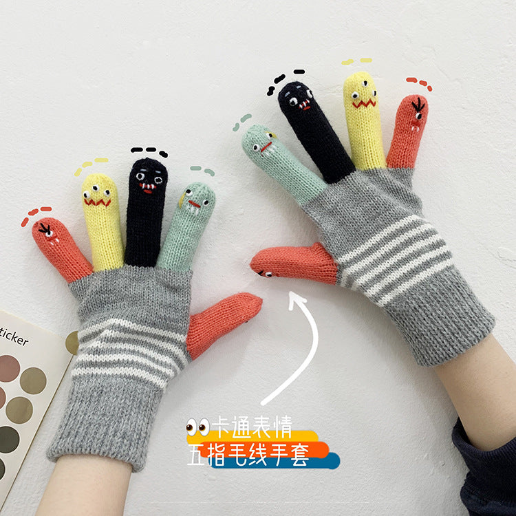 Wholesale Gloves Polyester Funny Expression Cartoon Five Fingers Warm JWE-GS-YuNuo005