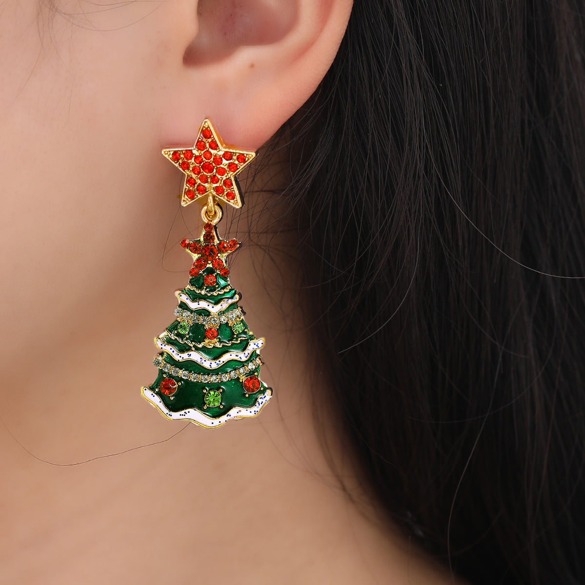 Wholesale Earrings Alloy Christmas Tree Cute JWE-ES-JUYAO014