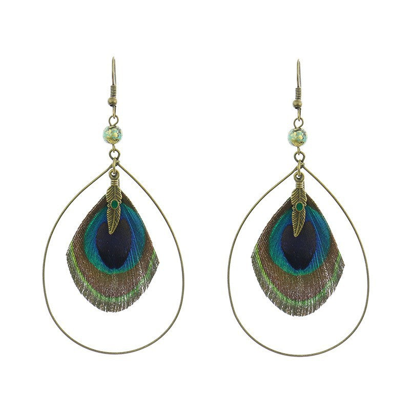 Wholesale Earring Alloy Vintage Peacock Feathers MOQ≥2 JWE-ES-HH037