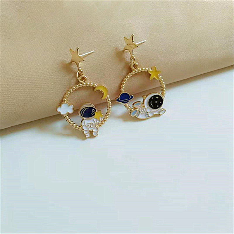 Wholesale Earrings Alloy Enamel Cute Astronaut Star Moon JWE-ES-AiMei017