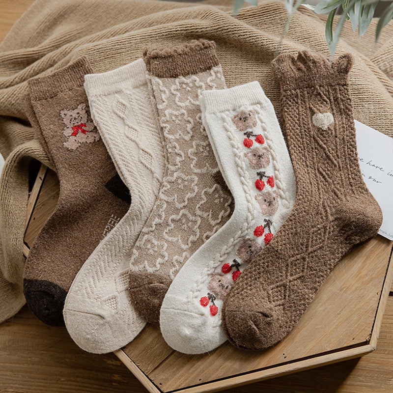 Wholesale Sock Wool Mid-Cylinder Breathable Sweat-absorbent Bear Twist Winter Warmth JWE-SK-KeSS004