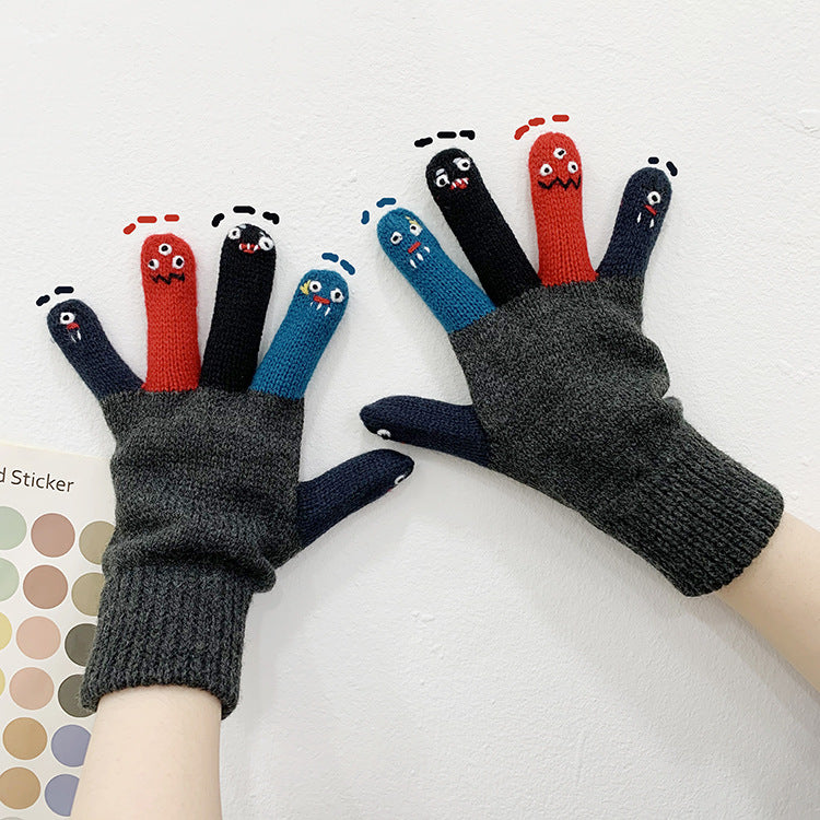 Wholesale Gloves Polyester Funny Expression Cartoon Five Fingers Warm JWE-GS-YuNuo005