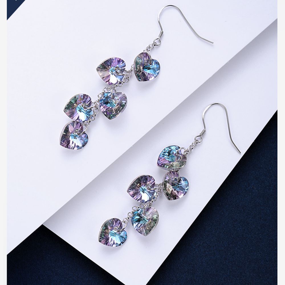 Wholesale Earrings Faux Crystal Heart Shaped Zircon Super Flash Tassel JWE-ES-FanMeng005