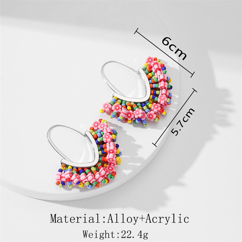 Wholesale Earring Alloy Hand Woven Rice Bead Flower MOQ≥2 JWE-ES-GuTe029