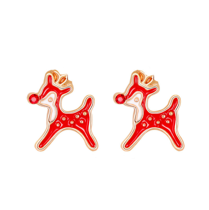 Wholesale Earrings Alloy Enamel Christmas Snowflake Elk Cane JWE-ES-LongX004