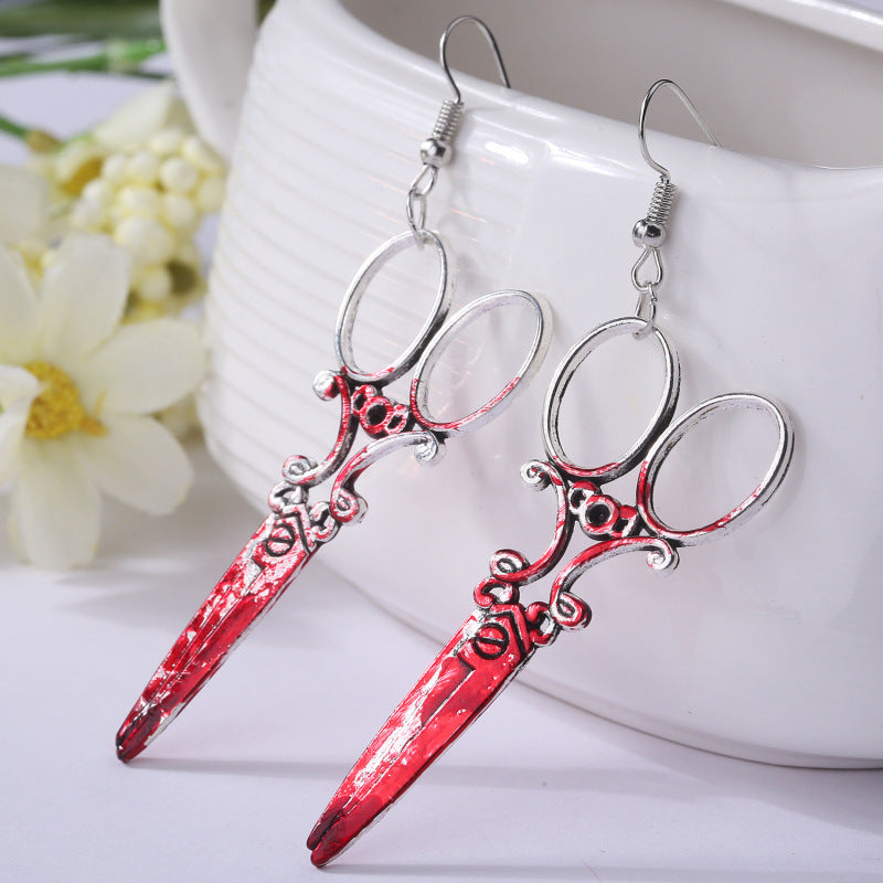 Wholesale Earrings Acrylic Halloween Bloodstains Scissors Axe MOQ≥2 JWE-ES-Heyi022