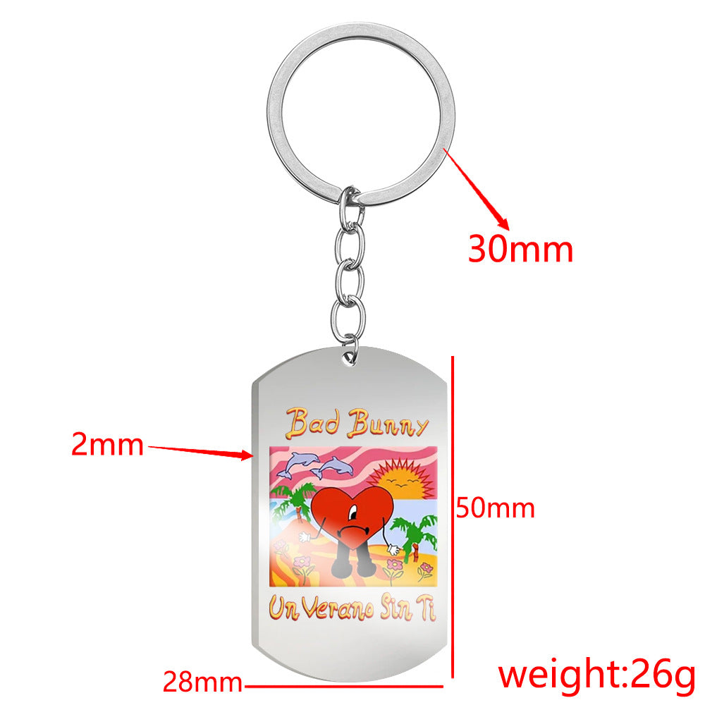 Wholesale Keychain Stainless Steel Color Printed Square Plate MOQ≥2 JWE-KC-HuanYu024