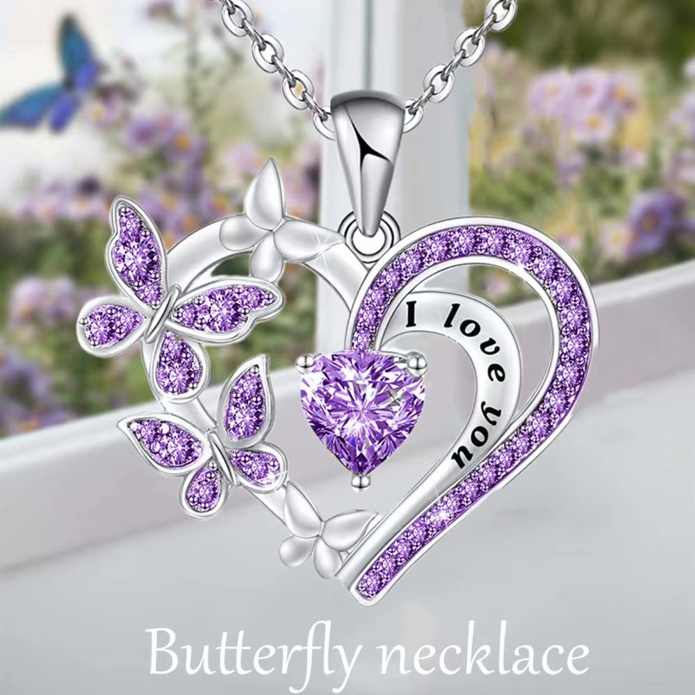 Wholesale Necklaces Alloy Rhinestone Love Butterfly l love you MOQ≥2 JWE-NE-JunZ004