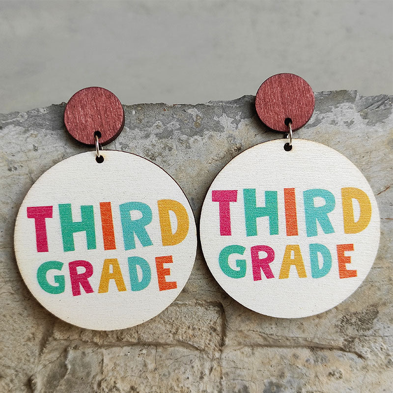 Wholesale Earrings Wooden Teacher's Day Color Letters 2 Pairs JWE-ES-Heyi045
