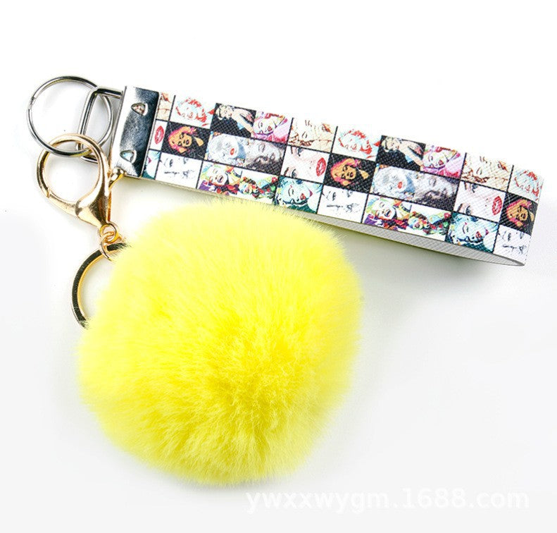 Wholesale Keychains Metal PU Leather Fur Ball Lanyard MOQ≥5 JWE-KC-TMao003