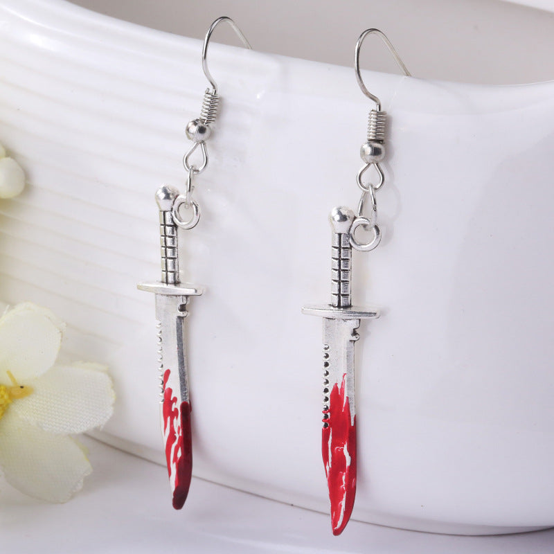 Wholesale Earrings Acrylic Halloween Bloodstains Scissors Axe MOQ≥2 JWE-ES-Heyi022