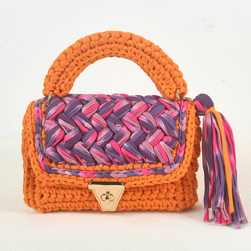 Wholesale Handbag Cotton Thread Hand Woven Small Square Bag Tassel MOQ≥3 JWE-HB-Xianju002