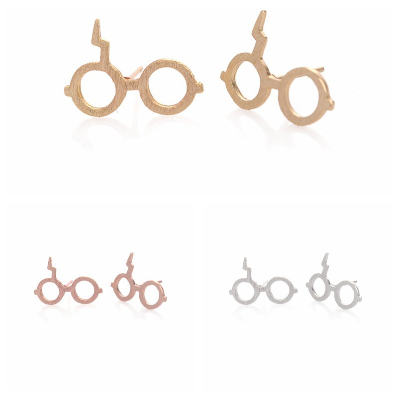 Wholesale Earrings Titanium Steel Geometric Hollow Glasses Stud Earrings JWE-ES-JS003