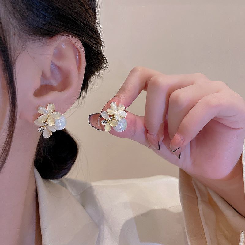 Wholesale Earrings Alloy Opal Flower Pearls JWE-ES-PD002