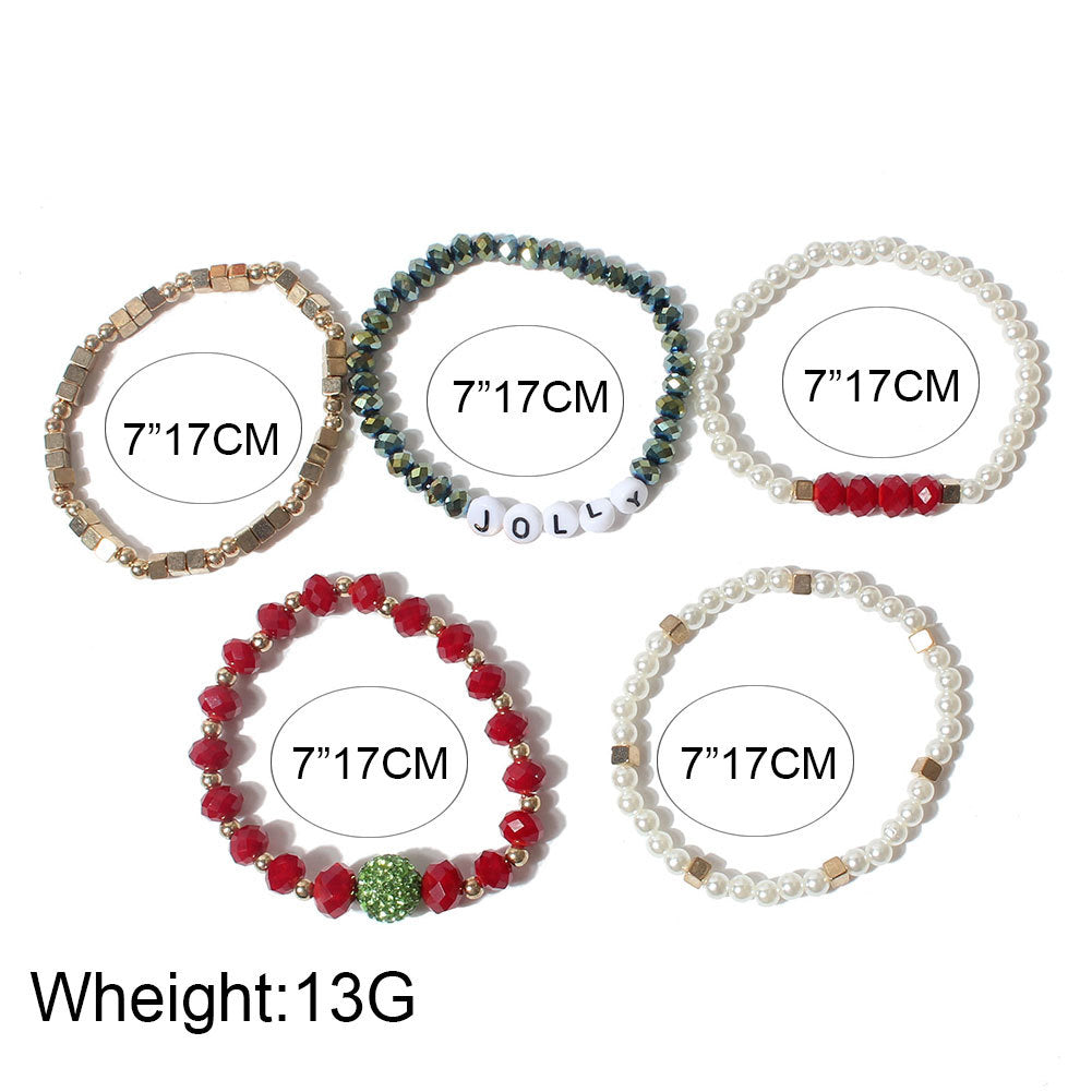 Wholesale Bracelet Metal Christmas Rice Beads Multilayer JWE-BT-TenC010