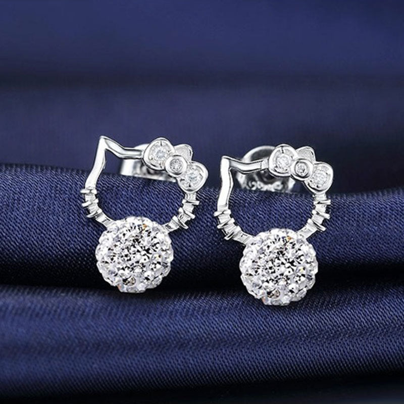 Wholesale Earrings Copper Full Diamond Ball Cat Stud Earrings JWE-ES-WeiH033