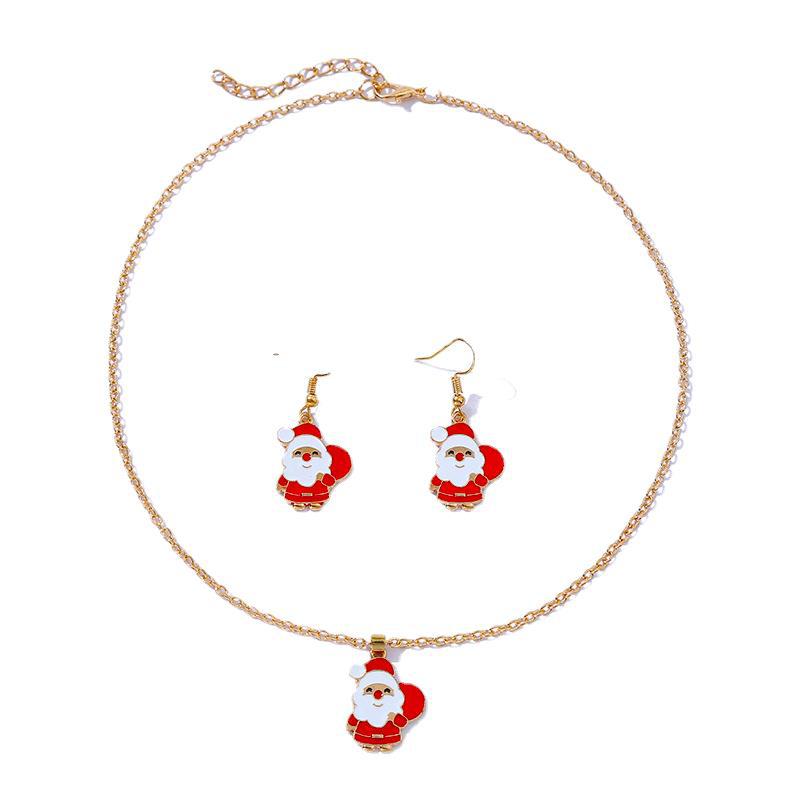 Wholesale Earrings Alloy Enamel Christmas Old Man Necklace Set MOQ≥2 JWE-ES-HaoBiao019