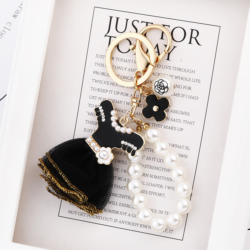 Wholesale Keychains Alloy Little Black Dress Pearls Charm Accessories JWE-KC-CH040